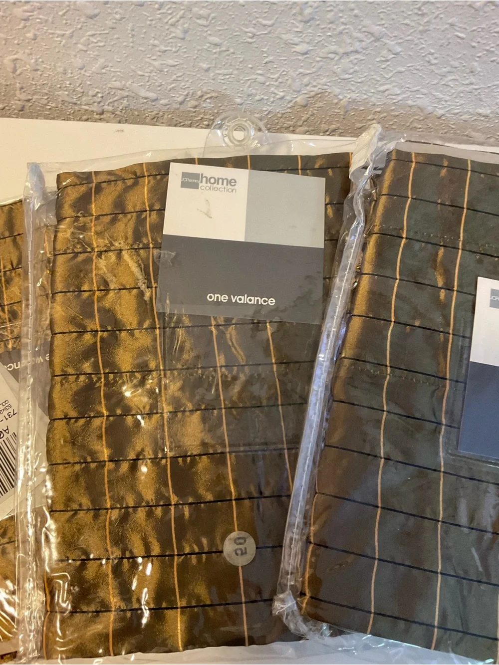Window curtains gold shimmer brown Chocolate 3 panels & 3 beaded Valances